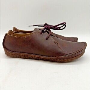 Clarks Unstructured Janey Mae Shoe Women's 7M Beeswax Brown Leather Lace Up Flat